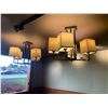 Image 1 : APPROX. 7 BRUSHED NICKEL / FABRIC SHADE 4 HEAD HANGING LIGHTING CHANDELIERS