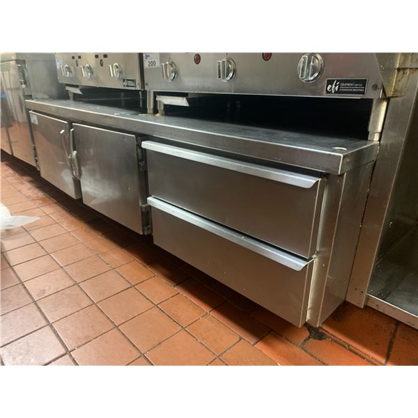 STAINLESS STEEL COMMERCIAL 2 DOOR 2 DRAWER REFRIGERATED EQUIPMENT STAND APPROX. 76"W X 38"D X 36"H