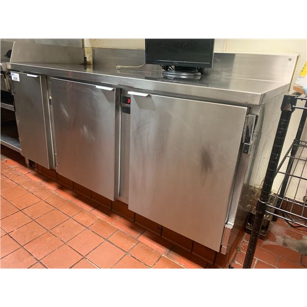 NORTHWESTERN SYSTEMS CO STAINLESS STEEL COMMERCIAL 3 DOOR REFRIGERATED PREPARATION TABLE APPROX.