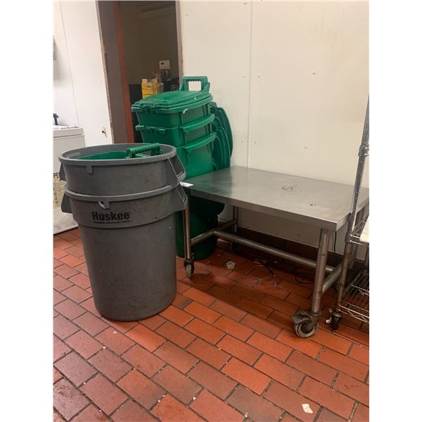 MOBILE STAINLESS STEEL COMMERCIAL EQUIPMENT STAND WITH WHEEL LOCKS APPROX. 3'W X 2'D X 2'H,