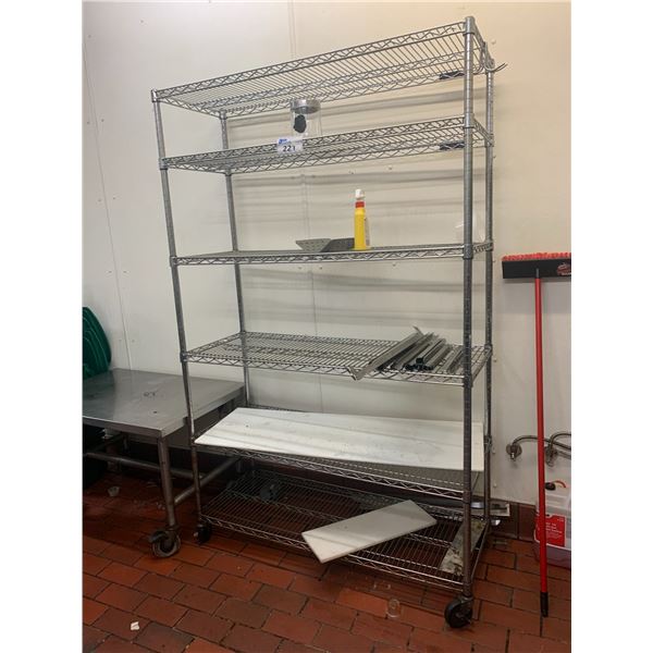 6 TIER CHROME FINISH METRO STYLE MOBILE RACK ( APPROX. 4'W X 1.5'D X 6.5'H )