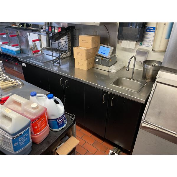 BLACK 4 DOOR 6 STATION STAINLESS STEEL 84"W X 30"D X 36"H COMMERCIAL BEVERAGE STATION WITH ICE BASIN