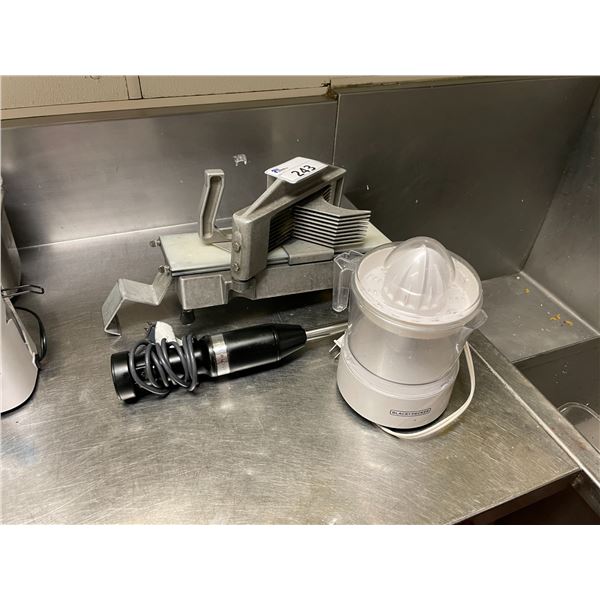 COMMERCIAL COUNTER TOP SLICER, KITCHENAID STICK BLENDER, BLACK & DECKER ELECTRIC COUNTER TOP JUICER