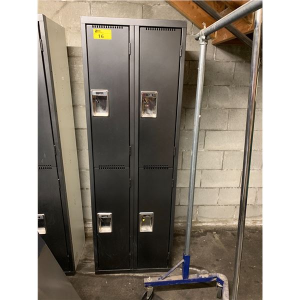 BLACK/GREY 4 DOOR COMMERCIAL LOCKER APPROX. 6'H X 15"D X 2'W