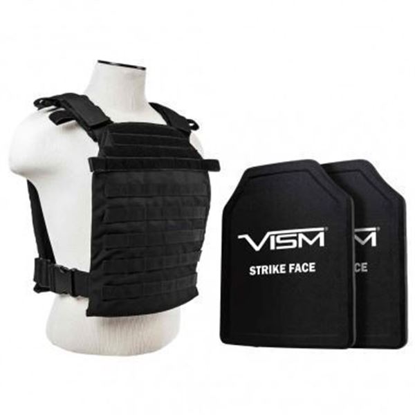 VISM Fast Plate Carrier w/10"X12' Level III+ PE STR's Cut 2X Hard Balllistic Plates [SM-2XL] - Black