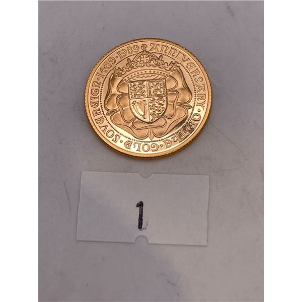 1489-1989 500th Anniversary of the First Gold Sovereign 7.98g 22K Gold