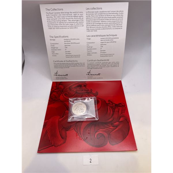 2013 $20 Royal Canadian Mint Christmas Santa 7.96g 999 Silver Coin