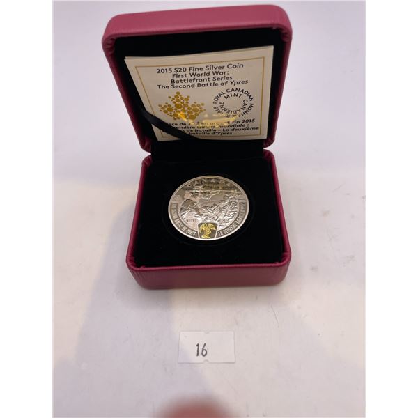 2015 RCM $20 First World War Battlefront Series: The Second Battle of Ypres 31.39g 999 Silver