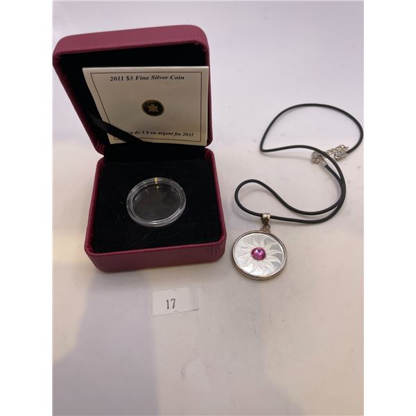 2011 Canada $3 Birthstone Collection-January Coin Made into Necklace 7.96g 999 Silver