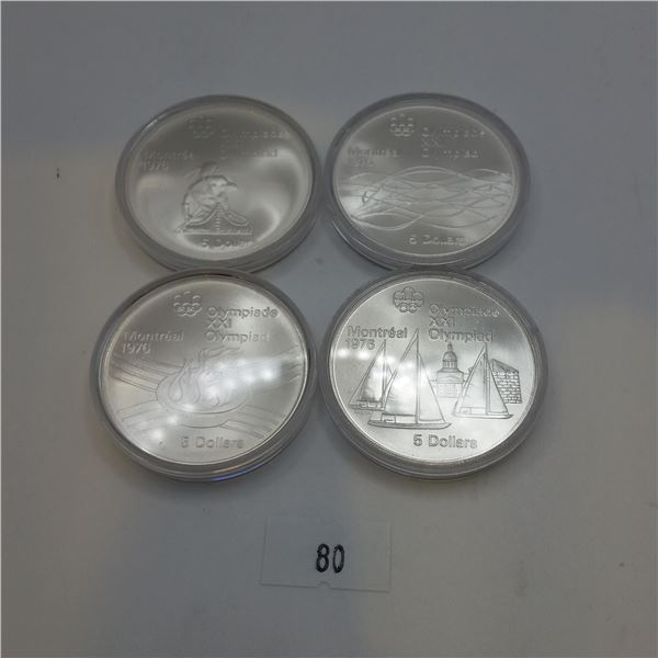 4 1976 Montreal Olympic $5 Coins 97.2g 3.12 toz .925 Silver