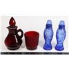 Image 1 : AVON BLUE GLASS SALT AND PEPPER, RED GLASS OIL