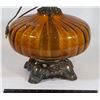 Image 2 : VINTAGE AMBER GLASS LAMP AND LAMP SHADE