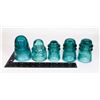 Image 2 : VINTAGE 5 TEAL BLUE GLASS INSULATORS