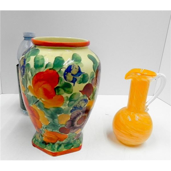 CHEERY FLORAL VASE WITH UNIQUE GLASS YELLOW CRUET