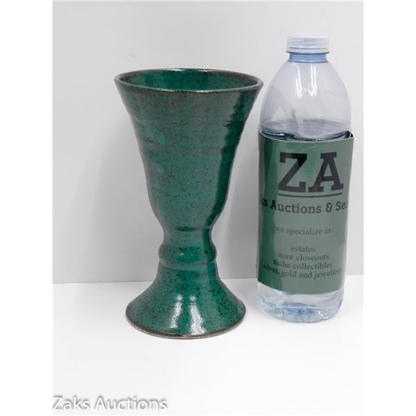 GLAZED TURQUIOSE GREEN SPECKLED POTTERY GOBLET