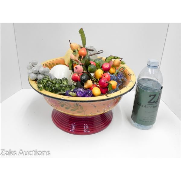 LARGE PEDESTAL BOWL WITH FABULOUS FAUX FRUIT