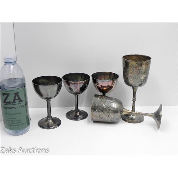 LOT OF 3 MALBORO WINE GLASSES AND 2 ETCHED WINE GOBLETS