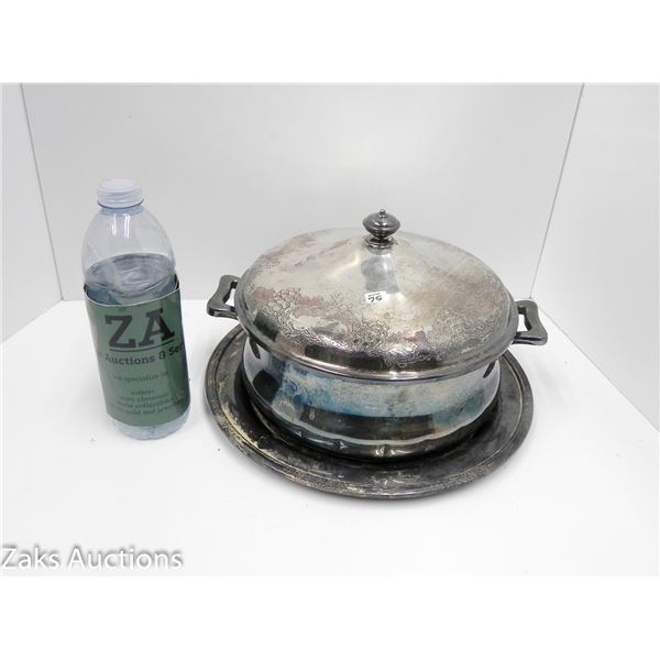 WM ROGERS VINTAGE SILVER PLATED COPPET SERVING BOWL C/W LID, INSERT AND PLATE