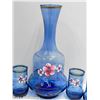 Image 4 : GORGEOUS HANDPAINTED BLUE GLASS MEXICAN WINE DECANTER WITH 6 MATCHING GLASSES