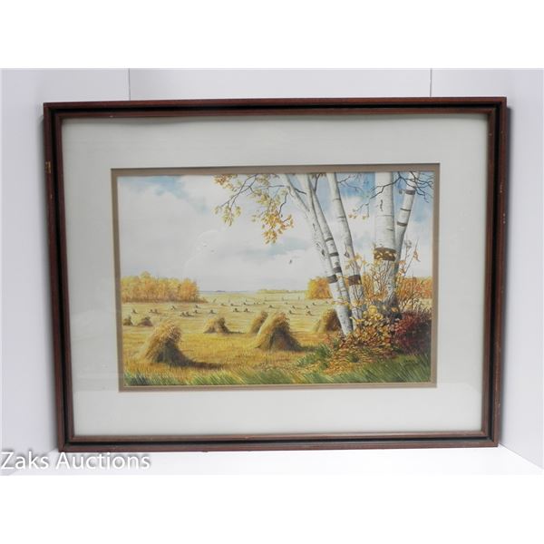 ORIGINAL FRAMED WATERCOLOUR, TITLED ALBERTA HARVEST BY MARLA WILSON