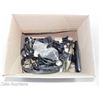Image 1 : BOX WITH RANDOM REMOTES, CORDS, CORDLESS PHONE & MORE