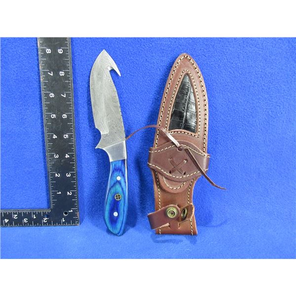 NEW - Damascus Gut Hook Skinner Knife with Sheath