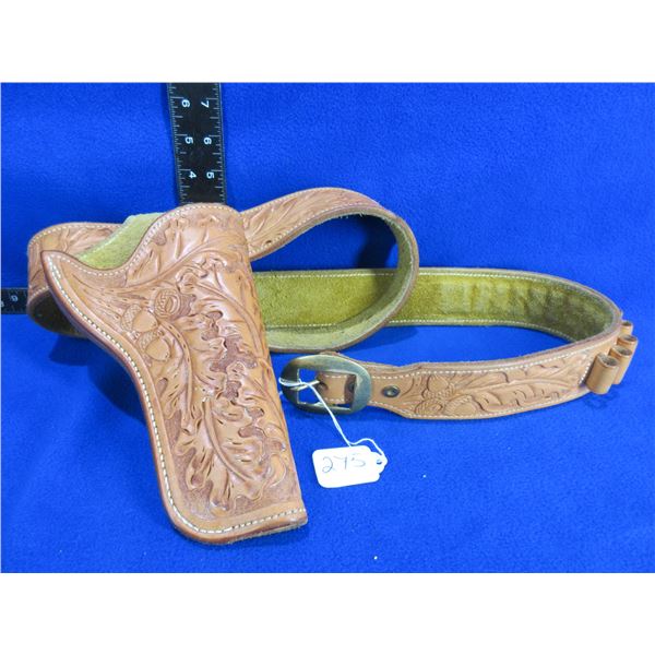 Leather Ammo Belt with Holster - 49" Length