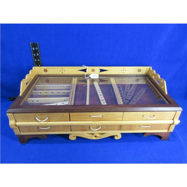 Handmade Wood Display Box with 6 Drawers & Glass Top