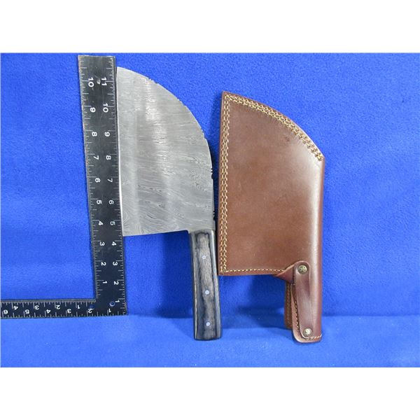 NEW - Damascus Cleaver Chef Knife with Leather Sheath