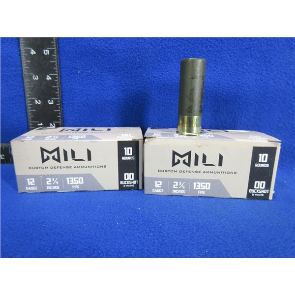 12 Ga 2 3/4" 00Buck Mili Shotshells - 2 Boxes of 10