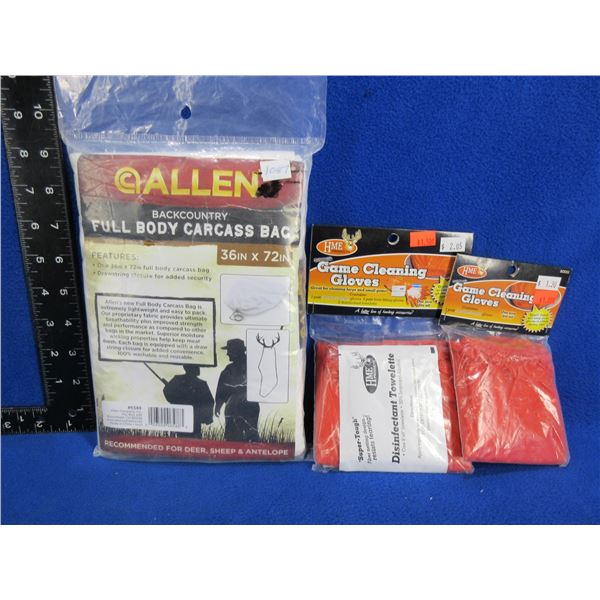 Full body carcass bag and 2 game cleaning glove sets