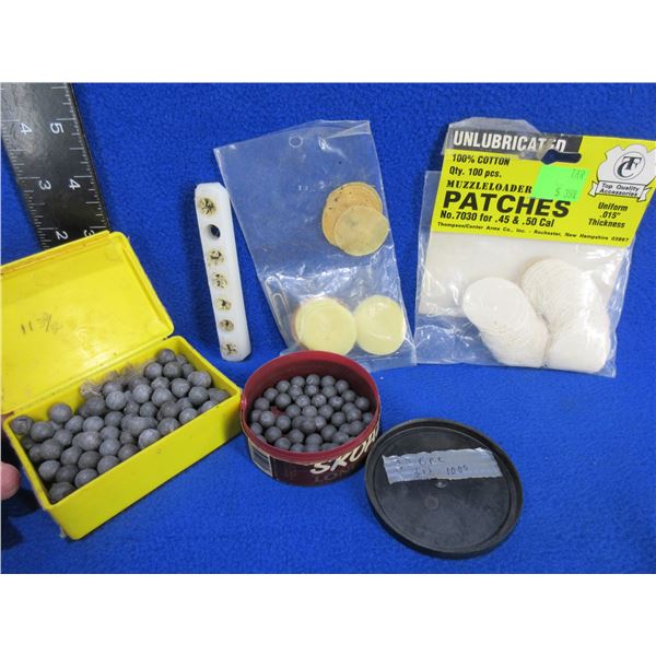 Lot of Misc. - .350" Round Ball Approx 140, Patches Etc.