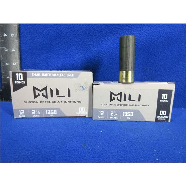 12 Ga 2 3/4" 00Buck Mili Shotshells - 2 Boxes of 10