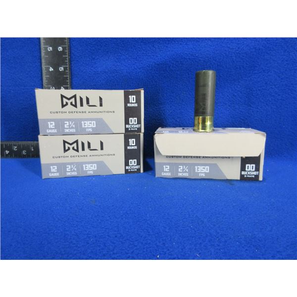 12 Ga 2 3/4" 00Buck Mili Shotshells - 3 Boxes of 10