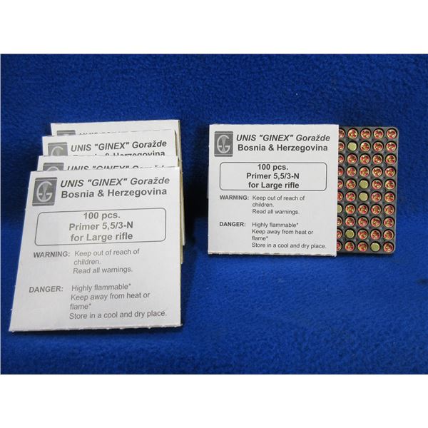 Large Rifle Primers 5,5/3-N - Unis "Ginex" - 5 Boxes of 100