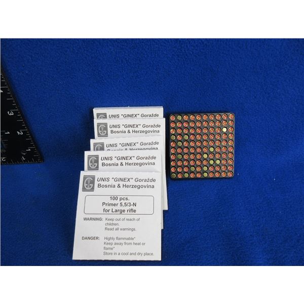 Large Rifle Primers 5,5/3-N - Unis "Ginex" - 5 Boxes of 100