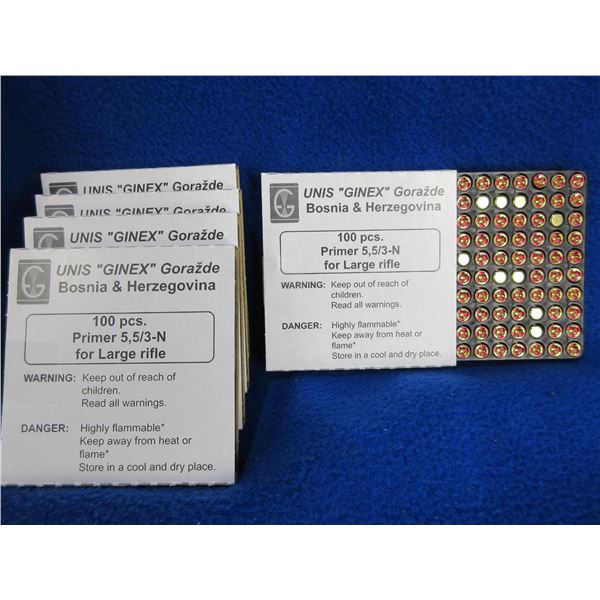 Large Rifle Primers 5,5/3-N - Unis "Ginex" - 5 Boxes of 100