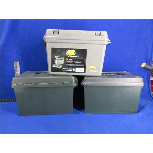 3 Plastic Ammo Boxes - 2 @ 13" x 8" x 9", 13" x 7" x 9 1/2"