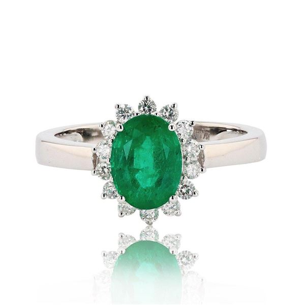 1.29 ctw Emerald and 0.25 ctw Diamond 18K White Gold Ring
