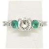Image 1 : Classic Platinum 1.15 ctw GIA Round Brilliant Diamond & Emerald 3 Stone Ring