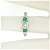 Image 4 : Classic Platinum 1.15 ctw GIA Round Brilliant Diamond & Emerald 3 Stone Ring