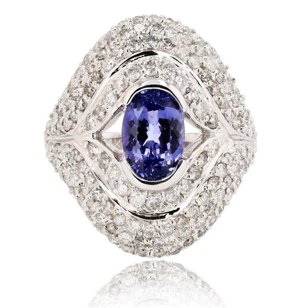 1.88 ctw Tanzanite and 1.85 ctw Diamond 14K White Gold Ring