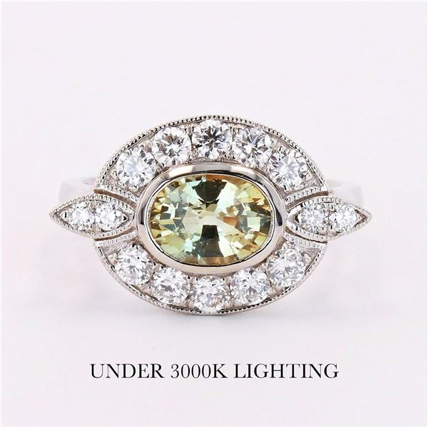 1.54 ctw Alexandrite and 0.79 ctw Diamond Platinum Ring (GIA CERTIFIED)