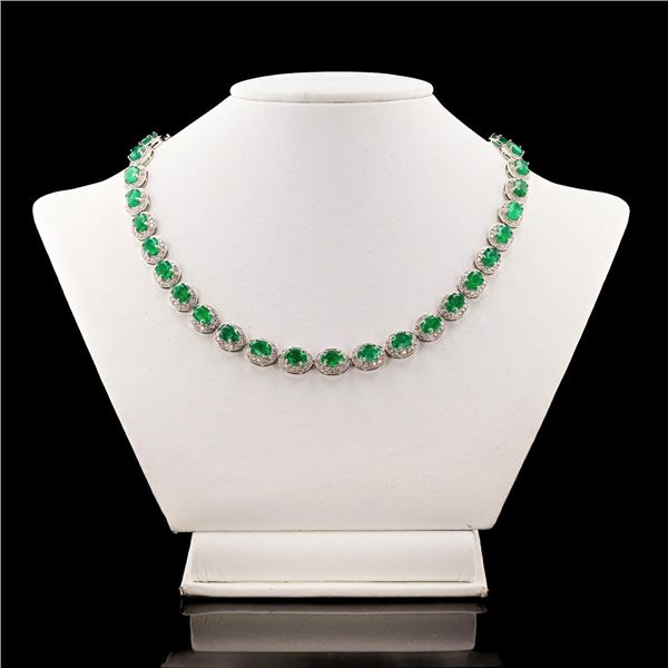 29.41 ctw Emerald and 6.69 ctw Diamond 14K White Gold Necklace