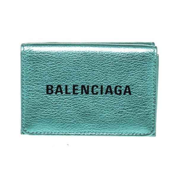 Balenciaga Blue Leather Logo Trifold Wallet