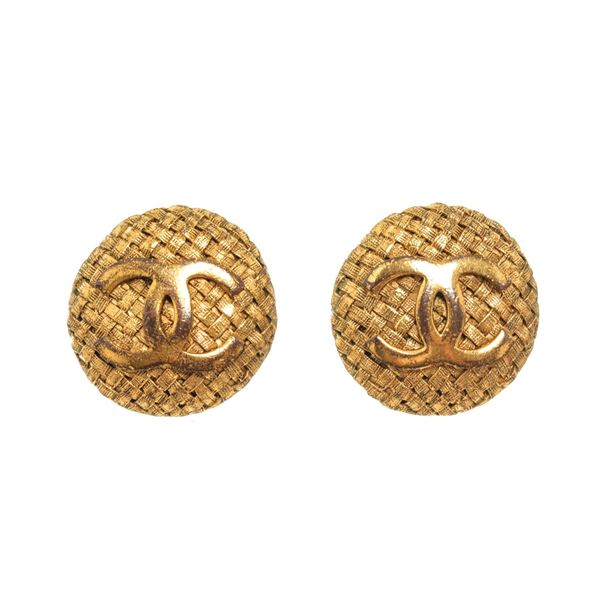 Chanel Woven CC Disk Earrings Earrings Gold Plated Metal