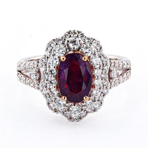 1.38 ctw KASHMIR Red-Purple Sapphire and 0.90 ctw Diamond 18K White and Yellow G