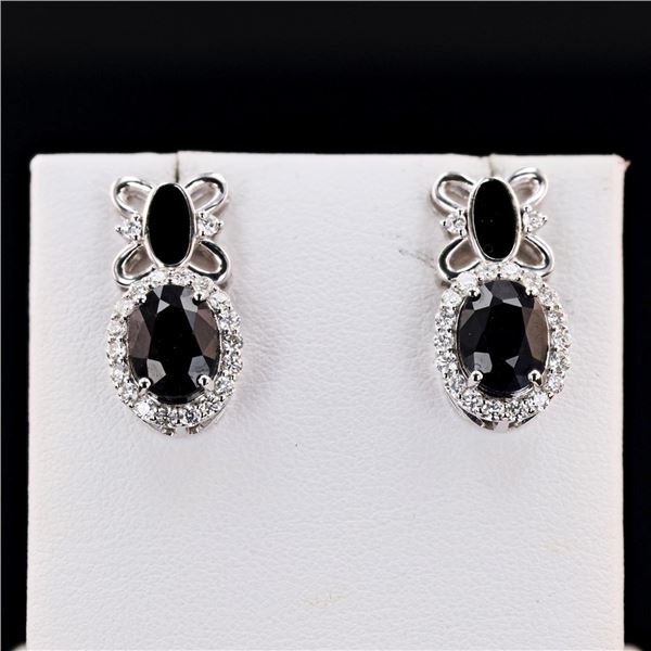 4.86 ctw Blue Sapphire and 0.53 ctw Diamond 18K White Gold Earrings