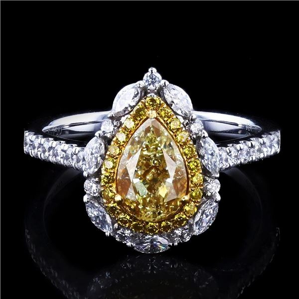 1.11 ctw Fancy Light Yellow CENTER Diamond 18K White and Yellow Gold Ring (1.46