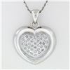 Image 2 : 14k White Gold .75 ctw Pave Round Diamond Heart Pendant Necklace w/ Frosted Fram